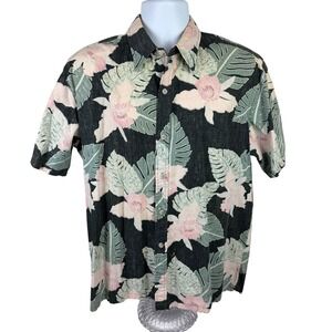 Cooke Street Honolulu Men's Large Hawaiian Shirt Black Pink Orchid Floral Cotton
